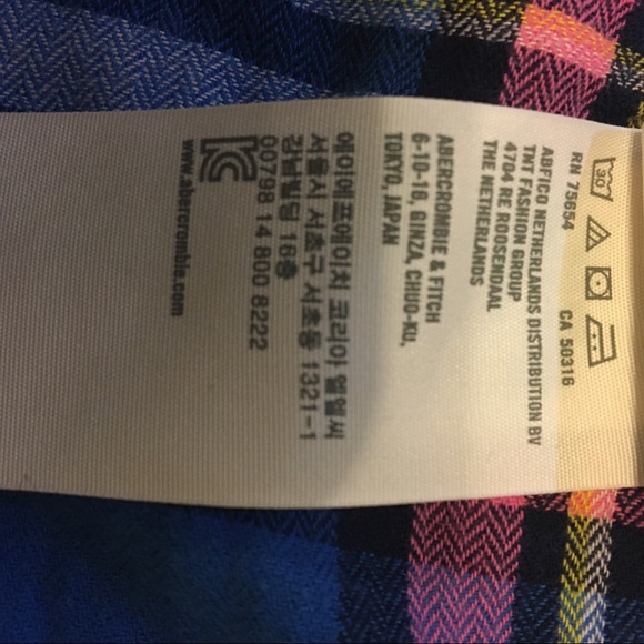 🎁2/$12 ABERCROMBIE & FITCH M COTTON BUTTON UP PINK, BLUE & YELLOW PLAID SHIRT - Picture 9 of 12
